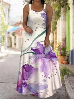 Women‘s Plus Size Curve Casual Dress Strap Dress Floral Long Dress Maxi Dress Sleeveless Print Strap Fashion Outdoor Pink Red Summer Spring L XL XXL 3XL 4XL -HAYz Clothing Shop jtrkrc1681284866834