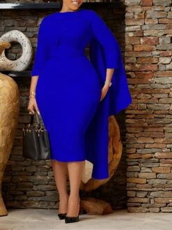 Women‘s Plus Size Curve Work Dress Bodycon Sheath Dress Solid Color Midi Dress Long Sleeve Crew Neck Fashion Outdoor White Red Fall Spring L XL XXL 3XL -HAYz Clothing Shop juainh1676871083196