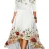 Women‘s Plus Size Curve Party Dress Wedding Guest Dress Swing Dress Long Dress Maxi Dress Black White Pink 3/4 Length Sleeve Floral Cold Shoulder Summer Spring Fall V Neck Fashion Birthday