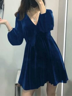 Women's Plus Size Curve Casual Dress Velvet Dress Winter Dress Solid Color Mini Dress Long Sleeve Ruched V Neck Fashion Outdoor Black Red Fall Winter L XL XXL 3XL 4XL -HAYz Clothing Shop jultmr1693992758142