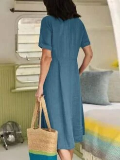 Women's Casual Dress Cotton Linen Dress A Line Dress Maxi Long Dress Cotton Blend Basic Elegant Outdoor Daily Vacation V Neck Button Pocket Short Sleeve Summer Spring Fall 2023 Regular Fit Black -HAYz Clothing Shop jurnie1654855739378