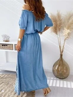 Women's Two Piece Dress Set Casual Dress Skirt Set Outdoor Daily Modern Casual Pocket Drawstring Long Dress Maxi Dress Off Shoulder Half Sleeve Floral Loose Fit Blue Gray Summer Spring S M L XL XXL -HAYz Clothing Shop juzubd1681958071804