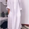Women's Casual Dress Cotton Linen Dress Shift Dress Maxi Long Dress Cotton Blend Modern Casual Daily Vacation Boat Neck Ruched Pocket Long Sleeve Summer Spring Fall 2023 Loose Fit White Pure Color S