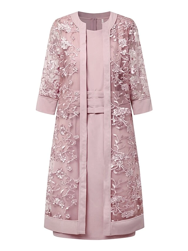 Women's Lace Dress Dress Set Two Piece Dress Midi Dress Pink Half Sleeve Pure Color Mesh Summer Spring Fall Crew Neck Fashion Office Wedding Guest 2023 S M L XL XXL 3XL 2 Women's Lace Dress Dress Set Two Piece Dress Midi Dress Pink Half Sleeve Pure Color Mesh Summer Spring Fall Crew Neck Fashion Office Wedding Guest 2023 S M L XL XXL 3XL - Image 2