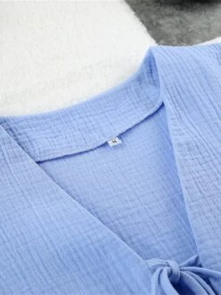 Women's Casual Dress Cotton Linen Dress Mini Dress Cotton Daily Basic Outdoor Home Daily V Neck Ruched Button 3/4 Length Sleeve Fall Autumn 2023 Loose Fit Navy Blue Blue Purple Plain S M L -HAYz Clothing Shop jwvvpb1692936385355