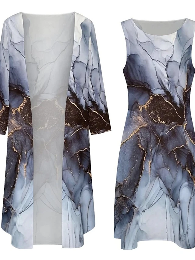 Women's Dress Set Two Piece Dress Shift Dress Midi Dress Dusty Blue Long Sleeve Print Print Summer Spring Crew Neck Stylish Winter Dress Fall Dress Loose Fit 2023 S M L XL XXL 3XL 4XL 5XL 5 Women's Dress Set Two Piece Dress Shift Dress Midi Dress Dusty Blue Long Sleeve Print Print Summer Spring Crew Neck Stylish Winter Dress Fall Dress Loose Fit 2023 S M L XL XXL 3XL 4XL 5XL - Image 5