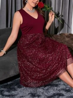 Women's Plus Size Curve Party Dress Wedding Guest Dress Black Dress Midi Dress Black Red Dark Blue Sleeveless Polka Dot Mesh Summer Spring Fall V Neck Fashion Birthday Wedding Guest Vacation XL XXL -HAYz Clothing Shop jxdfqh1691746182199