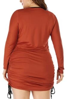 Women‘s Plus Size Curve Work Dress Sheath Dress Semi Formal Dress Fashion Mini Dress Ruched Drawstring Crew Neck Long Sleeve Plain Regular Fit Wine Purple Orange Spring Fall XL XXL 3XL 4XL 5XL -HAYz Clothing Shop jxtbov1691402315906
