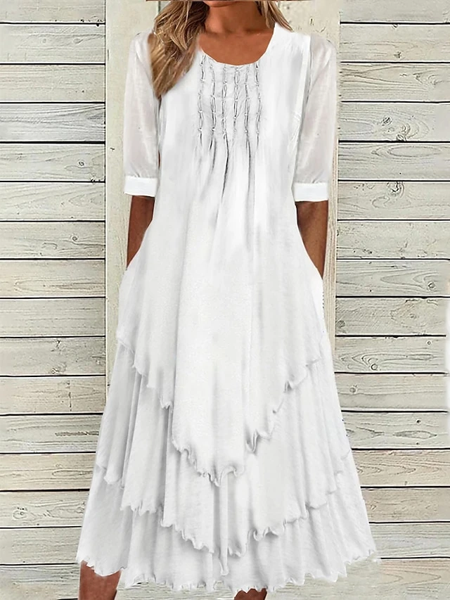 Women's Casual Dress Cotton Linen Dress Swing Dress Midi Dress Cotton Blend Basic Modern Outdoor Daily Crew Neck Pocket Layered Half Sleeve Summer Spring Fall 2023 Regular Fit White Plain S M L XL 2XL 1 Women's Casual Dress Cotton Linen Dress Swing Dress Midi Dress Cotton Blend Basic Modern Outdoor Daily Crew Neck Pocket Layered Half Sleeve Summer Spring Fall 2023 Regular Fit White Plain S M L XL 2XL