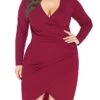 Women‘s Plus Size Curve Work Dress Sheath Dress Semi Formal Dress Fashion Midi Dress Ruched V Neck Long Sleeve Plain Regular Fit Black Wine Blue Fall Winter XL XXL 3XL 4XL 5XL