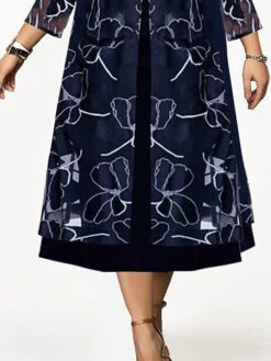 Women's Plus Size Two Piece Dress Set Casual Dress Chiffon Dress Outdoor Daily Fashion Elegant Print Midi Dress Crew Neck 3/4 Length Sleeve Floral Regular Fit Navy Blue Fall Winter L XL XXL 3XL 4XL -HAYz Clothing Shop jyiezq1697003815067