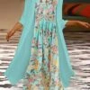Women's Two Piece Dress Set Casual Dress Chiffon Dress Outdoor Daily Fashion Casual Print Maxi Dress Crew Neck 3/4 Length Sleeve Floral Loose Fit Pink Blue Summer Spring S M L XL XXL