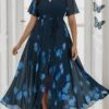 Women's Plus Size Curve Casual Dress Chiffon Dress Swing Dress Floral Long Dress Maxi Dress Short Sleeve Split Print V Neck Fashion Daily Blue Fall Winter L XL XXL 3XL 4XL