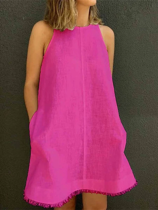 Women's Casual Dress Cotton Linen Dress White Dress Mini Dress Cotton Blend Casual Outdoor Daily Vacation Crew Neck Pocket Sleeveless Summer Spring 2023 Loose Fit Black White Yellow Pure Color S M L 5 Women's Casual Dress Cotton Linen Dress White Dress Mini Dress Cotton Blend Casual Outdoor Daily Vacation Crew Neck Pocket Sleeveless Summer Spring 2023 Loose Fit Black White Yellow Pure Color S M L - Image 5