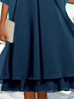 Women's Two Piece Dress Set Casual Dress Chiffon Dress Outdoor Daily Fashion Elegant Layered Midi Dress Crew Neck 3/4 Length Sleeve Plain Regular Fit Navy Blue Fall Winter S M L XL XXL -HAYz Clothing Shop jzxzbf1695278613850