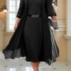 Women's Plus Size Curve Party Dress Lace Dress Cocktail Dress Plain Midi Dress 3/4 Length Sleeve Lace Patchwork V Neck Fashion Party Black Fall Winter L XL XXL 3XL 4XL