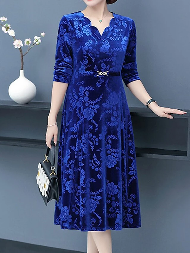 Women's Plus Size Party Dress Velvet Dress Cocktail Dress Midi Dress Wine Blue Purple Long Sleeve Floral Jacquard Spring Fall Winter Split Neck Fashion Winter Dress Wedding Guest Vacation 2023 XL XXL 6 Women's Plus Size Party Dress Velvet Dress Cocktail Dress Midi Dress Wine Blue Purple Long Sleeve Floral Jacquard Spring Fall Winter Split Neck Fashion Winter Dress Wedding Guest Vacation 2023 XL XXL - Image 6