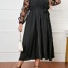 Women's Plus Size Curve Party Dress Wedding Guest Dress Black Dress Long Dress Maxi Dress Black Long Sleeve Flower Patchwork Spring Fall Winter V Neck Fashion Winter Dress Evening Party Wedding Guest