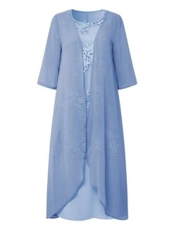 Women's Dress Set Lace Dress Midi Dress Light Blue Green Gray Half Sleeve Floral Embroidered Layered Patchwork Summer Spring Fall Crew Neck Elegant Chinoiserie 2023 M L XL XXL XXXL 4XL 5XL -HAYz Clothing Shop kbrmdc1662457523164