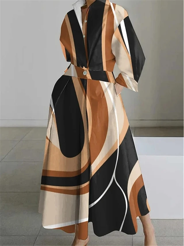 Women's Shirt Dress Casual Dress Swing Dress Maxi Long Dress Outdoor Office Daily Polyester Fashion Modern Shirt Collar Button Pocket Long Sleeve Spring Fall Winter 2023 Loose Fit Orange Geometric 1 Women's Shirt Dress Casual Dress Swing Dress Maxi Long Dress Outdoor Office Daily Polyester Fashion Modern Shirt Collar Button Pocket Long Sleeve Spring Fall Winter 2023 Loose Fit Orange Geometric