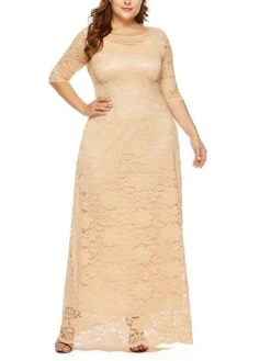 Women‘s Plus Size Curve Party Dress Floral Crew Neck Lace 3/4 Length Sleeve Spring Fall Work Prom Dress Maxi Long Dress Party Daily Dress -HAYz Clothing Shop kbzyky1628496515548