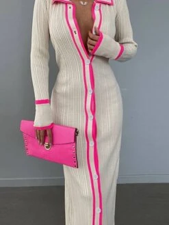 Women's Shirt Dress Casual Dress Sheath Dress Maxi Long Dress Outdoor Daily Date Polyester Basic Classic Shirt Collar Patchwork Button Long Sleeve Spring Fall Winter 2023 Slim Blue Green Rose Red Line