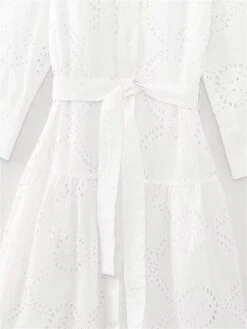 Women's Shirt Dress Casual Dress Midi Dress Outdoor Daily Vacation Cotton Fashion Modern Shirt Collar Lace Up Button Long Sleeve Fall Winter 2023 Regular Fit White Pure Color XS S M L -HAYz Clothing Shop kdcoba1695644911763