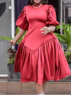 Women‘s Plus Size Curve Work Dress Solid Color V Neck Half Sleeve Spring Fall Stylish Work Formal Knee Length Dress Formal Going Out Dress -HAYz Clothing Shop kddpmo1664183296826