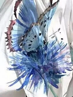 Women's Shirt Dress Casual Dress Shift Dress Midi Dress Outdoor Daily Date Polyester Classic Modern Shirt Collar Split Print Long Sleeve Summer Spring Fall 2023 Loose Fit White Blue Animal Butterfly -HAYz Clothing Shop kdlnyd1677234642275