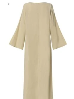 Women's Casual Dress Cotton Linen Dress White Dress Maxi Long Dress Cotton Blend Basic Casual Outdoor Daily Crew Neck Split Long Sleeve Spring Fall Autumn 2023 Loose Fit White Khaki Pure Color S M L -HAYz Clothing Shop kdrmyn1673599043195