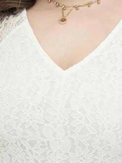 Women's Plus Size Party Dress Lace Dress Cocktail Dress Midi Dress White Short Sleeve Pure Color Lace Spring Fall Winter V Neck Fashion Birthday Wedding Guest Vacation 2023 XL XXL 3XL 4XL -HAYz Clothing Shop kdvent1693535469649