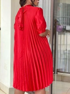 Women‘s Plus Size Curve Casual Dress Shift Dress Solid Color Midi Dress Short Sleeve Ruched Pleated Stand Collar Fashion Daily White Red Summer Spring L XL 2XL 3XL -HAYz Clothing Shop kdxsmm1678184666991