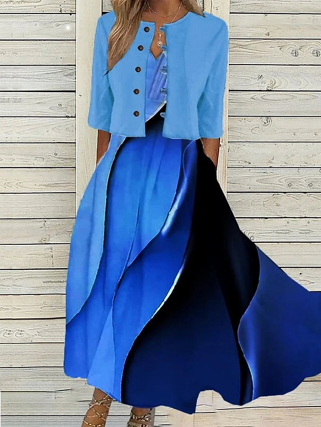 Women's Two Piece Dress Set Casual Dress Print Dress Outdoor Daily Fashion Modern Button Pocket Long Dress Maxi Dress Crew Neck Half Sleeve Ombre Marble Print Regular Fit Blue Summer Spring S M L XL 1 Women's Two Piece Dress Set Casual Dress Print Dress Outdoor Daily Fashion Modern Button Pocket Long Dress Maxi Dress Crew Neck Half Sleeve Ombre Marble Print Regular Fit Blue Summer Spring S M L XL