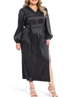 Women's Plus Size Curve Work Dress Satin Dress Black Dress Plain Midi Dress Long Sleeve Split V Neck Fashion Office Black Fall Winter L XL XXL 3XL 4XL 12 Women's Plus Size Curve Work Dress Satin Dress Black Dress Plain Midi Dress Long Sleeve Split V Neck Fashion Office Black Fall Winter L XL XXL 3XL 4XL -HAYz Clothing Shop keioqy1694772909356