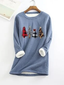 Women‘s Plus Size Christmas Casual Dress Tree Crew Neck Long Sleeve Winter Fall Casual Mini Dress Daily Dress / Hoodie Dress