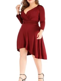 Women's Plus Size Curve Work Dress Black Dress A Line Dress Fashion Midi Dress Ruched V Neck Long Sleeve Plain Loose Fit Black Wine Blue Fall XL XXL 3XL 4XL 5XL -HAYz Clothing Shop kfckxh1693203470049