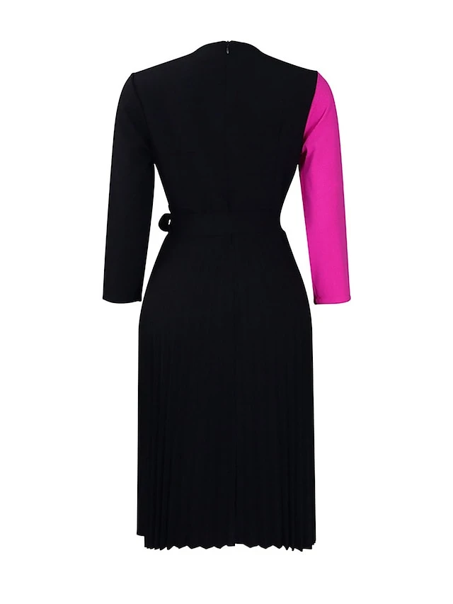 Women's Shirt Dress Casual Dress Midi Dress Outdoor Daily Date Polyester Fashion Casual Shirt Collar Lace Up Pleated 3/4 Length Sleeve Spring Fall Winter 2023 Regular Fit Yellow Red Blue Color Block 15 Women's Shirt Dress Casual Dress Midi Dress Outdoor Daily Date Polyester Fashion Casual Shirt Collar Lace Up Pleated 3/4 Length Sleeve Spring Fall Winter 2023 Regular Fit Yellow Red Blue Color Block - Image 15