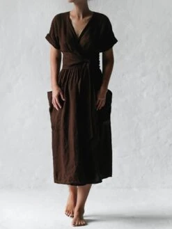 Women's Casual Dress Cotton Linen Dress A Line Dress Midi Dress Polyester Fashion Street Style Outdoor Daily Date V Neck Pocket Strappy Short Sleeve Summer Spring 2023 Regular Fit Pink Wine Brown 14 Women's Casual Dress Cotton Linen Dress A Line Dress Midi Dress Polyester Fashion Street Style Outdoor Daily Date V Neck Pocket Strappy Short Sleeve Summer Spring 2023 Regular Fit Pink Wine Brown -HAYz Clothing Shop kfjmig1687680024501