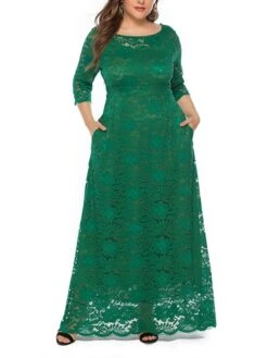 Women‘s Plus Size Curve Party Dress Floral Crew Neck Lace 3/4 Length Sleeve Spring Fall Work Prom Dress Maxi Long Dress Party Daily Dress
