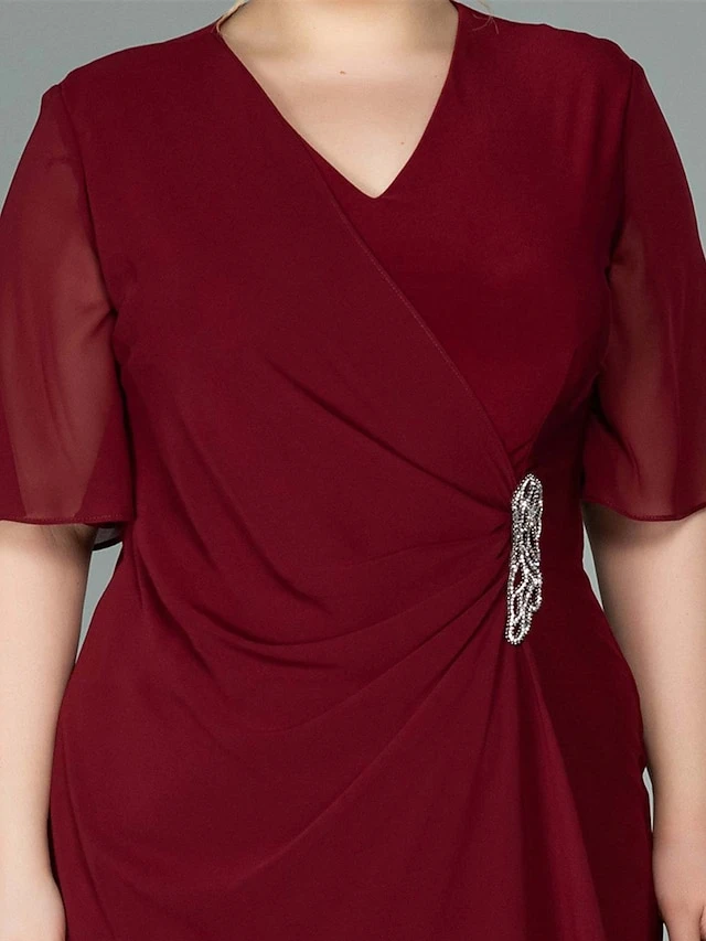 Women‘s Plus Size Curve Party Dress Cocktail Dress Wedding Guest Dress Midi Dress Wine Half Sleeve Pure Color Beads Summer Spring Fall V Neck Fashion Birthday Wedding Guest Vacation 2023 3 Women‘s Plus Size Curve Party Dress Cocktail Dress Wedding Guest Dress Midi Dress Wine Half Sleeve Pure Color Beads Summer Spring Fall V Neck Fashion Birthday Wedding Guest Vacation 2023 - Image 3