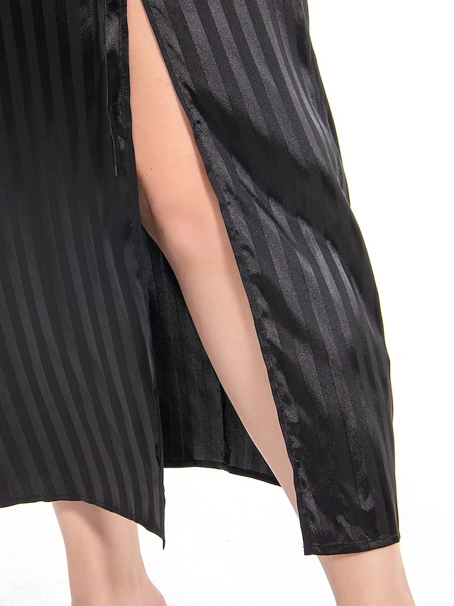 Women's Plus Size Curve Work Dress Satin Dress Black Dress Plain Midi Dress Long Sleeve Split V Neck Fashion Office Black Fall Winter L XL XXL 3XL 4XL 8 Women's Plus Size Curve Work Dress Satin Dress Black Dress Plain Midi Dress Long Sleeve Split V Neck Fashion Office Black Fall Winter L XL XXL 3XL 4XL - Image 8