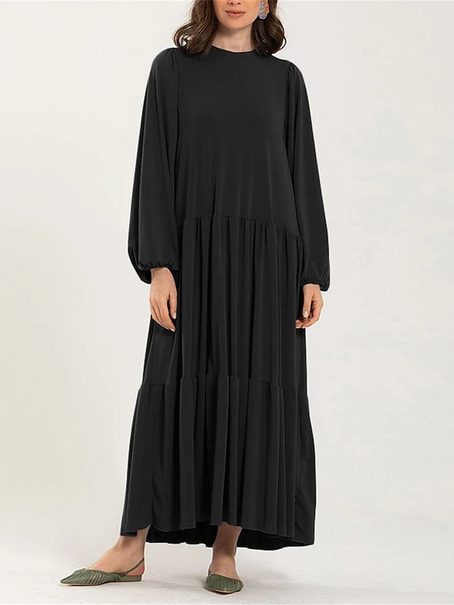 Women's Casual Dress Cotton Linen Dress Maxi Long Dress Cotton Blend Basic Classic Outdoor Daily Vacation Crew Neck Ruched Ruffle Long Sleeve Fall Winter Autumn 2023 Loose Fit Black Blue Brown Plain 2 Women's Casual Dress Cotton Linen Dress Maxi Long Dress Cotton Blend Basic Classic Outdoor Daily Vacation Crew Neck Ruched Ruffle Long Sleeve Fall Winter Autumn 2023 Loose Fit Black Blue Brown Plain - Image 2