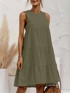 Women's Casual Dress Cotton Linen Dress A Line Dress Mini Dress Cotton Blend Basic Casual Outdoor Daily Crew Neck Ruched Sleeveless Summer Spring 2023 Regular Fit Light Blue ArmyGreen Black Pure Color -HAYz Clothing Shop kgpbku1678780277993