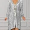Women's Casual Dress Shift Dress Mini Dress Plus High Low Daily Date Vacation Active Fashion V Neck Long Sleeve 2023 Loose Fit Silver Gold Gray Color M L XL XXL 3XL Size