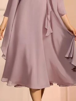 Women's Two Piece Dress Set Casual Dress Lace Dress Outdoor Daily Fashion Elegant Lace Ruffle Midi Dress Crew Neck 3/4 Length Sleeve Plain Regular Fit Purple Summer Spring S M L XL XXL -HAYz Clothing Shop kiejiv1690945119249