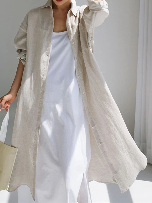 Women's Cotton Linen Dress Casual Dress Swing Dress Maxi Long Dress Cotton Blend Stylish Casual Winter Dress Daily Holiday Shirt Collar Button Pocket Long Sleeve Summer Spring Fall 2022 Loose Fit 12 Women's Cotton Linen Dress Casual Dress Swing Dress Maxi Long Dress Cotton Blend Stylish Casual Winter Dress Daily Holiday Shirt Collar Button Pocket Long Sleeve Summer Spring Fall 2022 Loose Fit - Image 12