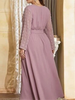 Women's Plus Size Work Dress Swing Dress Semi Formal Dress Fashion Long Dress Maxi Dress Lace Up Crew Neck Long Sleeve Plain Regular Fit Purple Fall Winter L XL XXL 3XL 4XL -HAYz Clothing Shop kjcxpk1693300527590