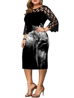 Women‘s Plus Size Curve Work Dress Sheath Dress Floral Butterfly Midi Dress 3/4 Length Sleeve Lace Print Crew Neck Elegant Outdoor Black Khaki Fall Spring XL XXL 3XL 4XL 5XL 6 Women‘s Plus Size Curve Work Dress Sheath Dress Floral Butterfly Midi Dress 3/4 Length Sleeve Lace Print Crew Neck Elegant Outdoor Black Khaki Fall Spring XL XXL 3XL 4XL 5XL -HAYz Clothing Shop kjkpzb1673504839676