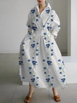 Women's Shirt Dress Casual Dress Swing Dress Maxi Long Dress Outdoor Office Daily Polyester Fashion Modern Shirt Collar Button Pocket Long Sleeve Fall Winter 2023 Loose Fit White Yellow Royal Blue -HAYz Clothing Shop kjossa1693281224261