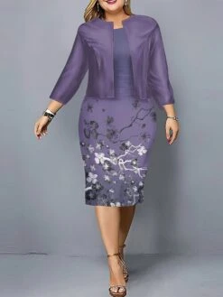 Women's Christmas Plus Size Curve Casual Dress Dress Set Two Piece Dress Floral Midi Dress Long Sleeve Print Crew Neck Fashion Outdoor Blue Purple Fall Winter L XL XXL 3XL 4XL -HAYz Clothing Shop kjsveo1697170737001
